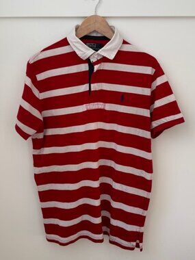 Polo Ralph Lauren Striped Short Sleeve Rugby Polo Shirt - Red/White